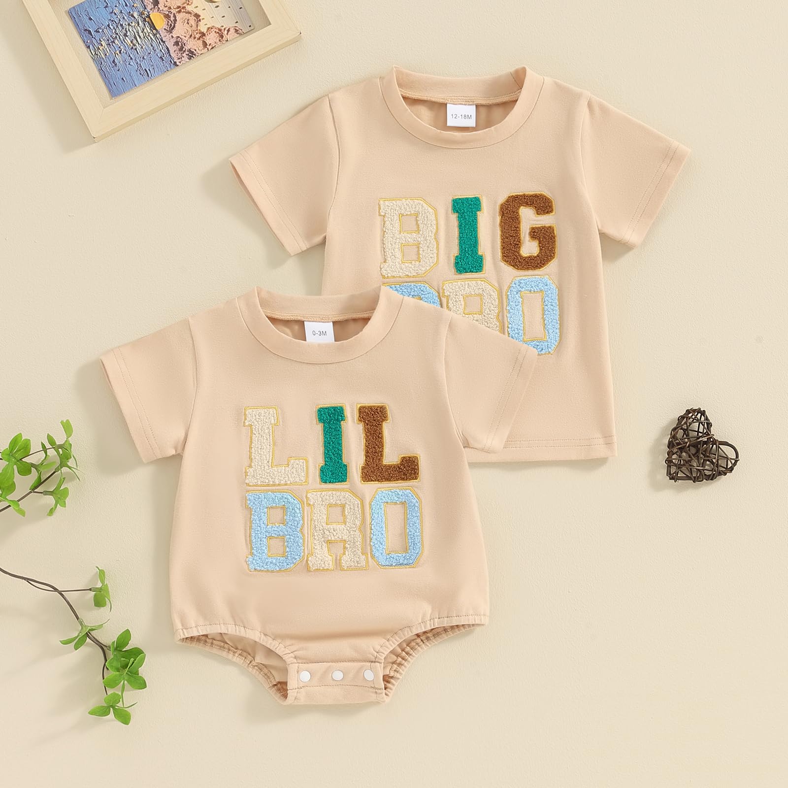 Carolilly Big Brother Little Brother T-shirt ou body assorti à manches courtes avec broderie et col rond pour l'été