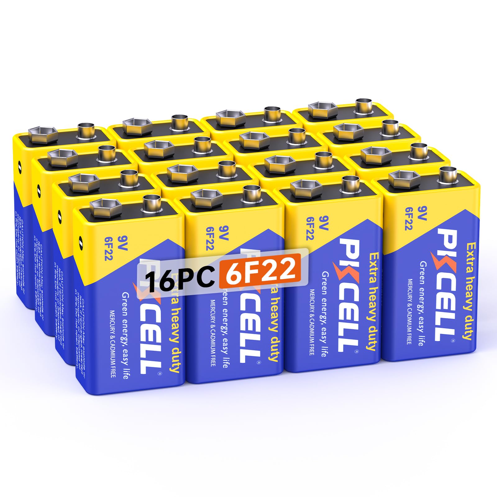 PKCELL 9V Battery PP3/6F22 (16 Pack) – Extended Supply
