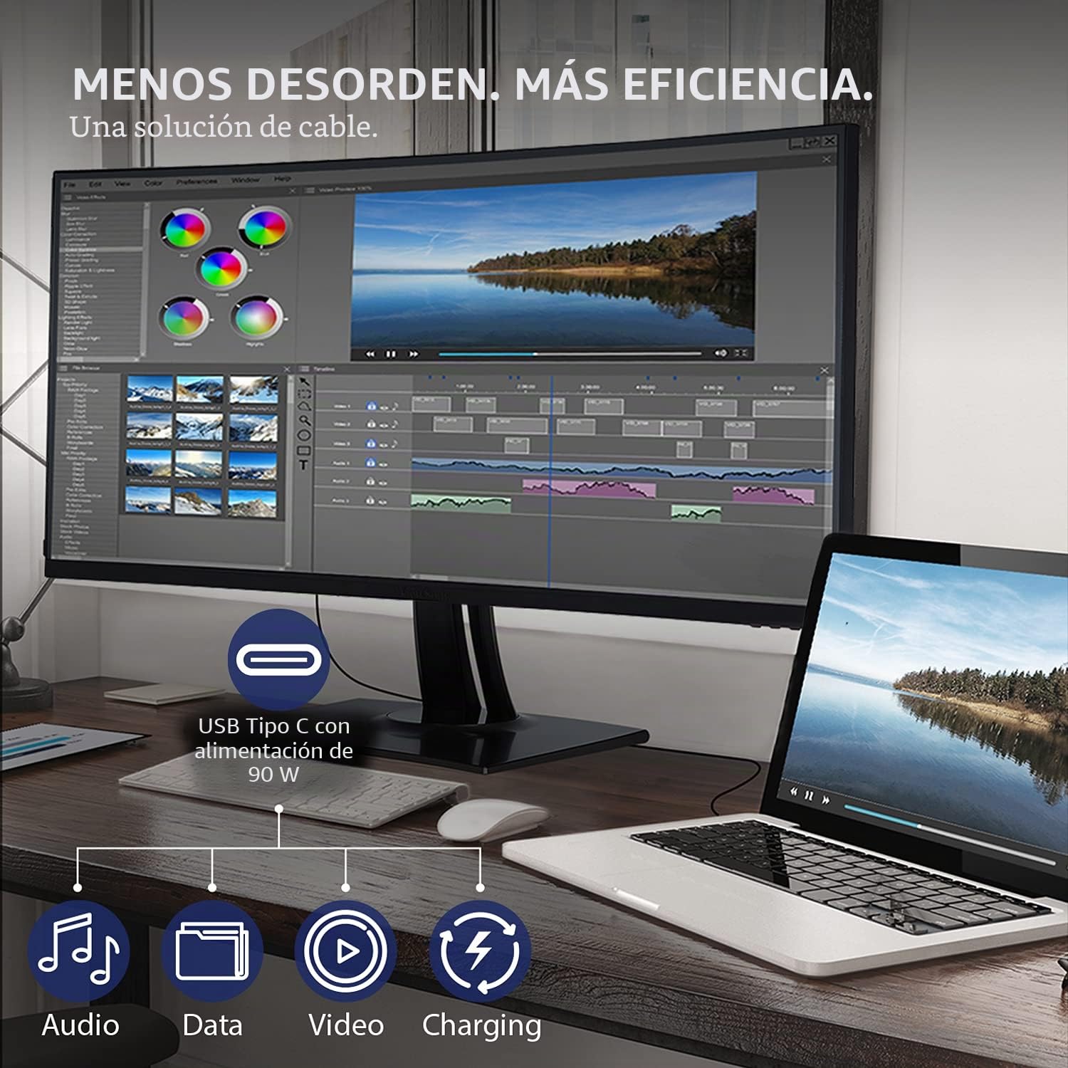 Viewsonic ColorPro VP3881A - Monitor de fotógrafo (95,3 cm/38", función de calibración (WQHD, panel IPS, HDR 400, USB-C, HDMI 2.0, DP, altura ajustable, servicio de intercambio de 5 años), color negro