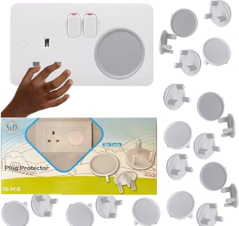 S&D Plug Socket Covers UK Plastic Outlet Plug Covers for sockets UK Protector Baby Secutity Shock Prevention,Child Safe Child Proof, Easy Install, (Pack of 50)