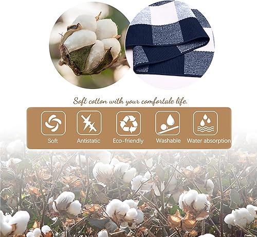 Miniatura 3 de KILOCOCO Alfombra, cuadros escoceses, 27.5 x 43 pulgadas, puerta delantera, azul y blanco, algodón, lavable, para porche, patio, casa de campo,