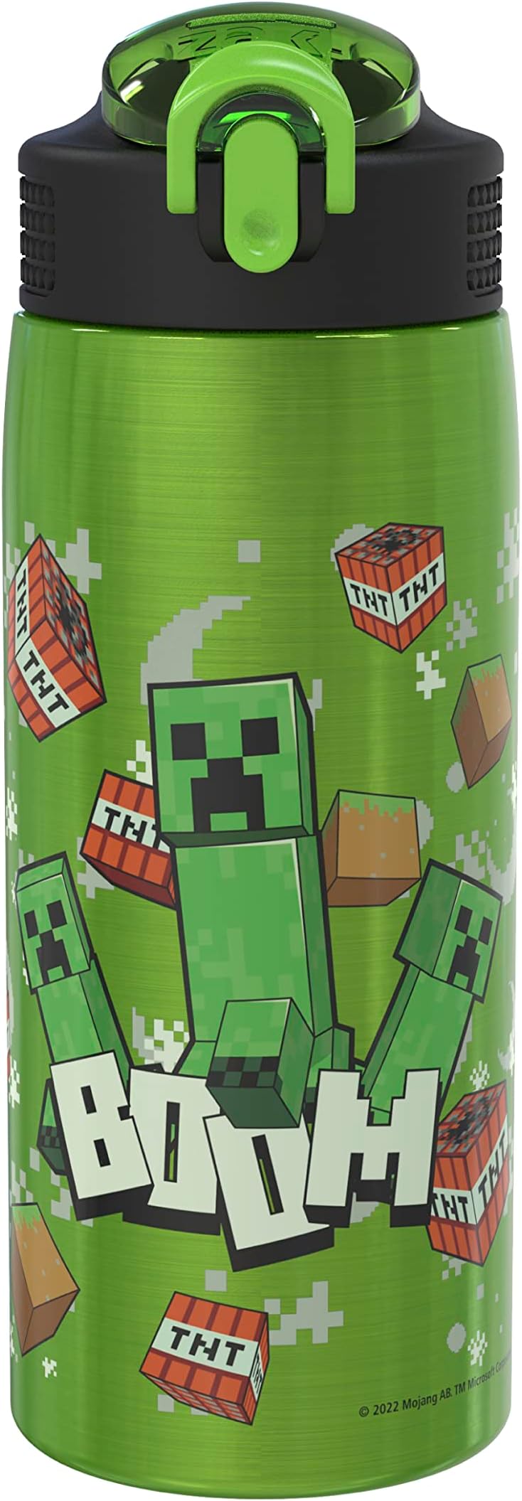 Zak Designs Minecraft Water Bottle for Travel and At Home, 19 oz Vacuum Insulated Stainless Steel with Locking Spout Cover, Built-In Carrying Loop, Leak-Proof Design (Creeper)
