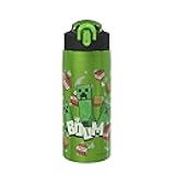 Zak Designs Minecraft Water Bottle for Travel and At Home, 19 oz Vacuum Insulated Stainless Steel with Locking Spout Cover, Built-In Carrying Loop, Leak-Proof Design (Creeper)
