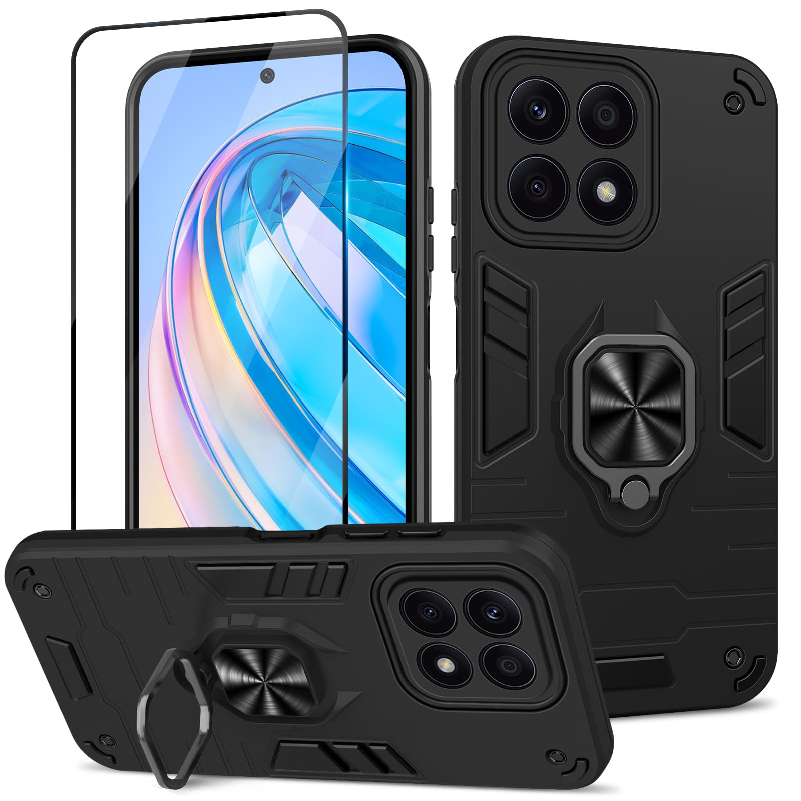 Funda para Samsung Galaxy A13 4G con Cristal Templado Protector Pantalla, Carcasa Antigolpes con Soporte anular metálico, Case Protectora de Grado Militar, Negro — view 126