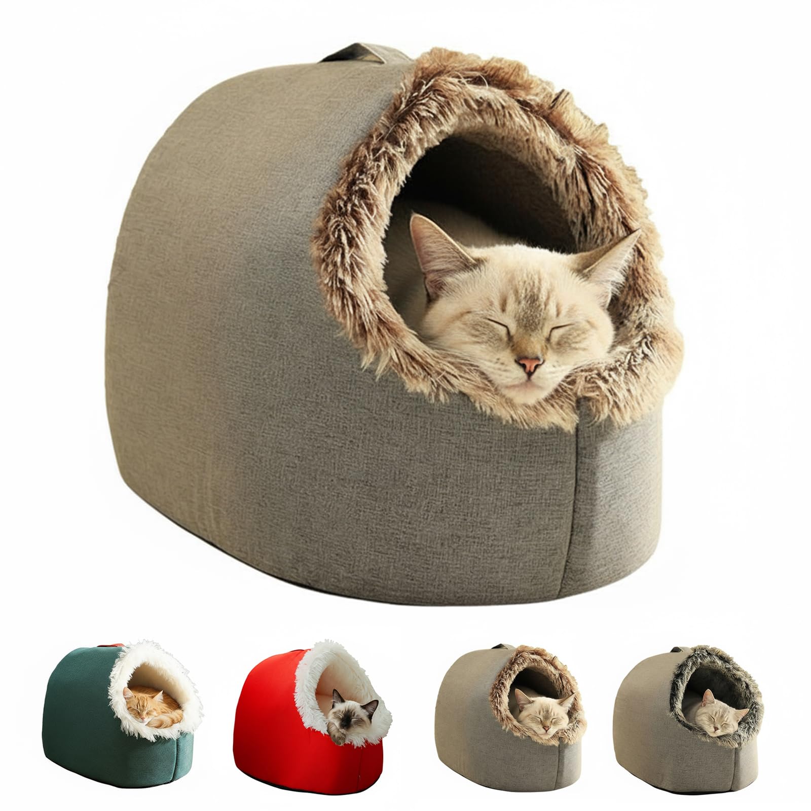 Winter Warm Pet Cave Bed for Indoor Thickened Soft Plush Cozy with Non-Slip Bottom for Small Medium Dogs, Cats (Coffee, M)
