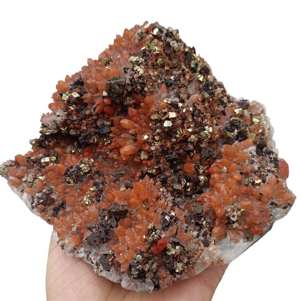 LLBOGRGGN Stone Chalcopyrite Symbiosis Red Crystal Cluster Quartz Home Decoration(Size:800-900g)