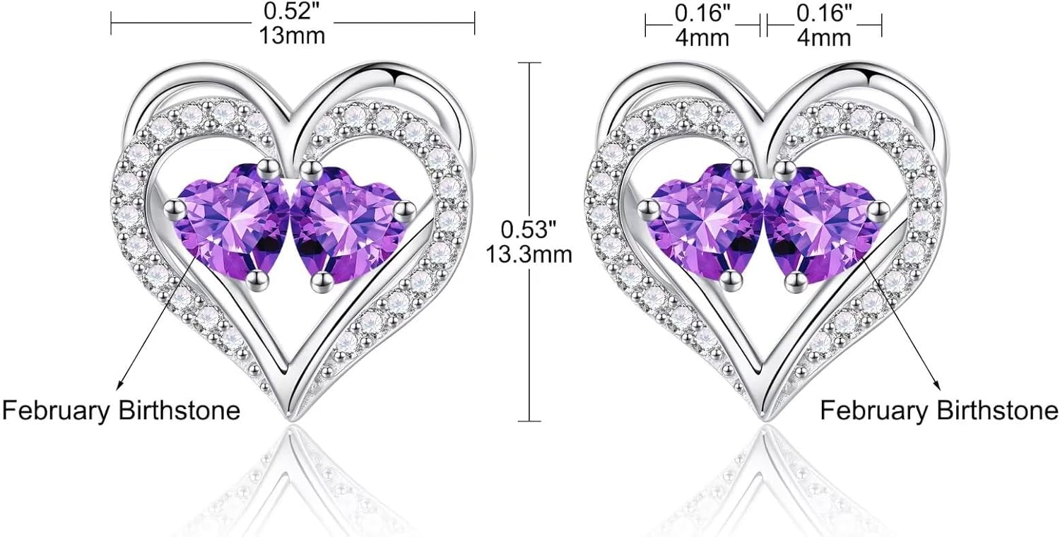 Iefil Heart Earrings for Women - 925 Sterling Silver Birthstone Earrings, Anniversary Birthday Gifts for Women Wife Girlfriend Mom - Image 4
