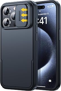 Humixx for iPhone 15 Pro Case with Camera Cover, [Military Grade Drop Protection] [Snug Touch] Slim Protective Hard Back and Shockproof Bumper Case for iPhone 15 Pro Phone Case 6.1"- Black
