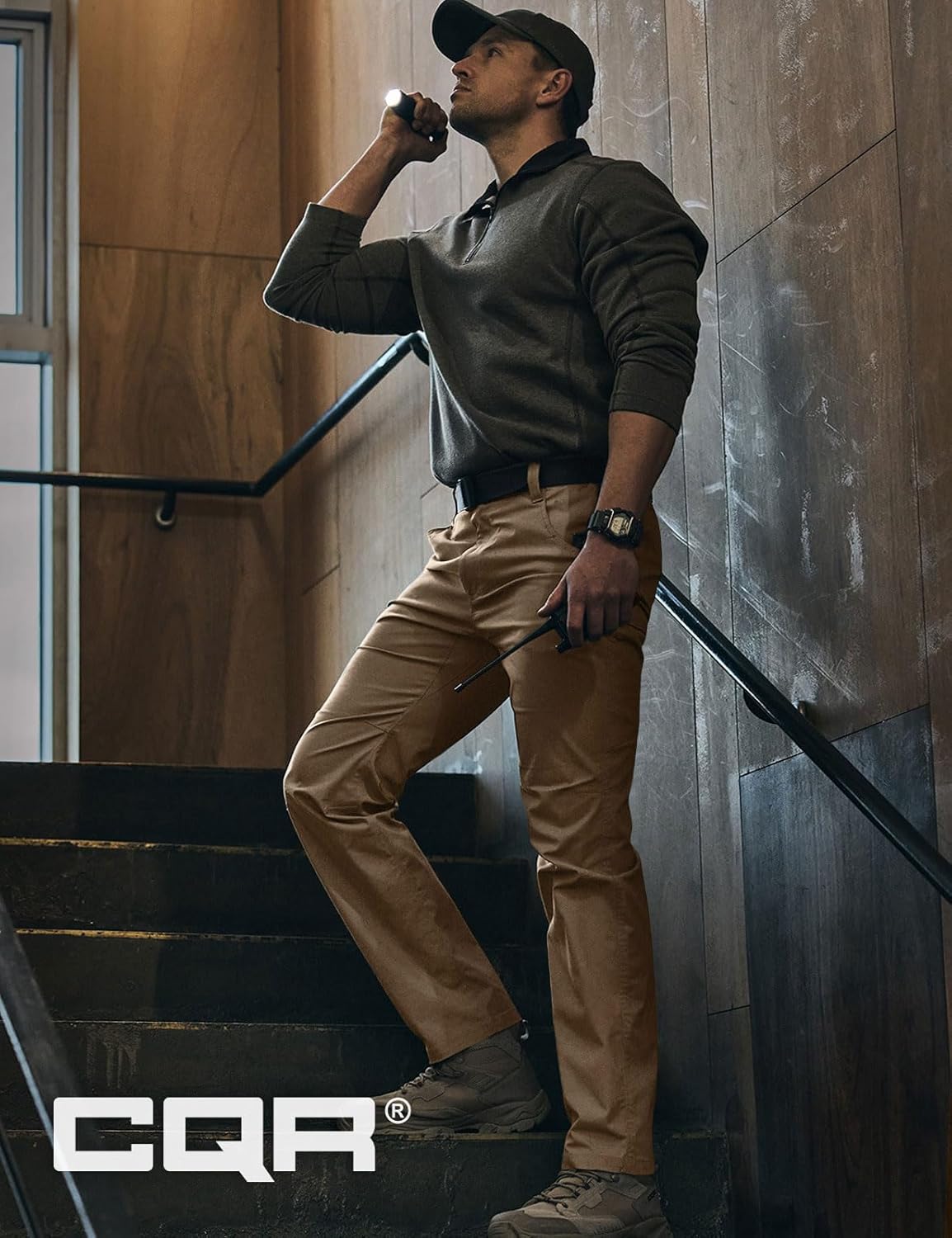 CQR Men's Utility Flex Cargo Pants, Classic-Fit Casual Stretch Work Pants, Water Resistant Lightweight Tactical Hiking Pants - Image 3