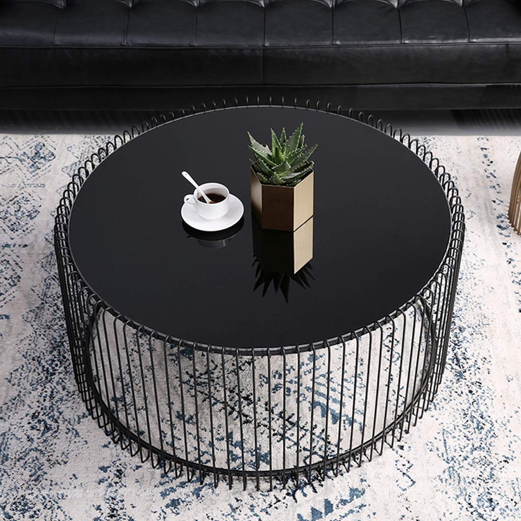 Table basse ronde salon moderne en métal noir table d'appoint
