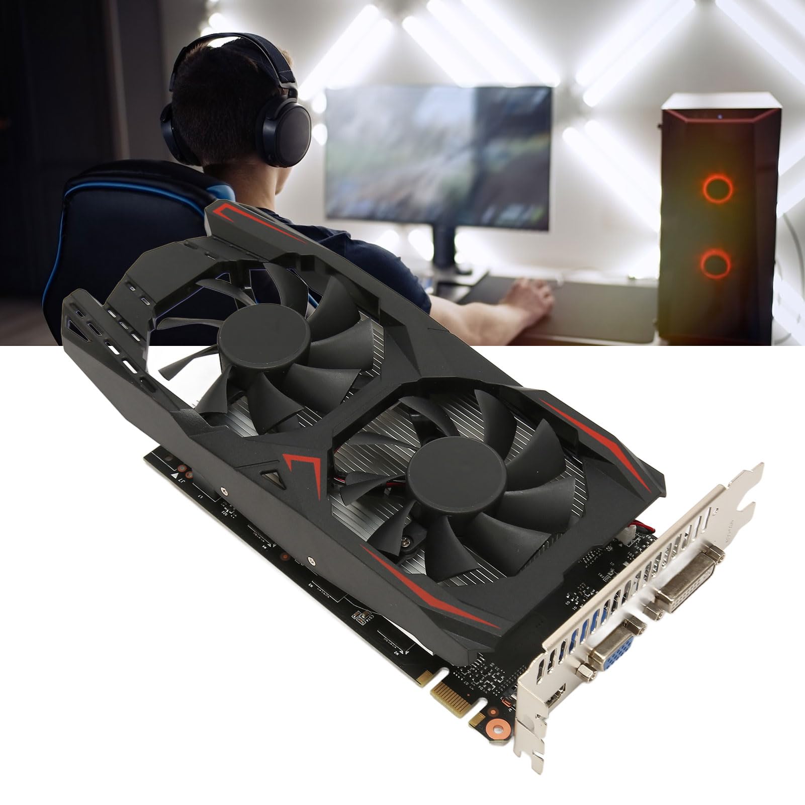 Karta Graficzna 1050Ti, Karta Graficzna do Gier 2G GDDR5 128bit 928 MHz PCI E 2.0, Karta Graficzna HDR z Wentylatorami Chłodzącymi, Obsługa DirectX11, DVI VGA, do Biura i
