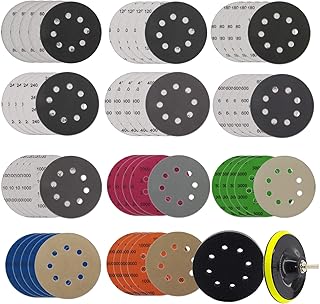 55Pcs Sanding Disc 5 Inch 8 Hole Hook and Loop Sandpaper 80-10000 Grit Sandpaper Wet Dry with Hand Sander, M10 Backing Pad,Interface Pad for Random Orbital Sander Automotive Metal Polishing