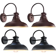 2 Packs Oil Rubbed Bronze Dusk to Dawn LED Outdoor Barn Lights + 2 Packs Black Solar Barn Lights for Outside, Dusk to Dawn Farmhouse Gooseneck Barn Light 12" Large Black Porch Light Fixture Wall Mount