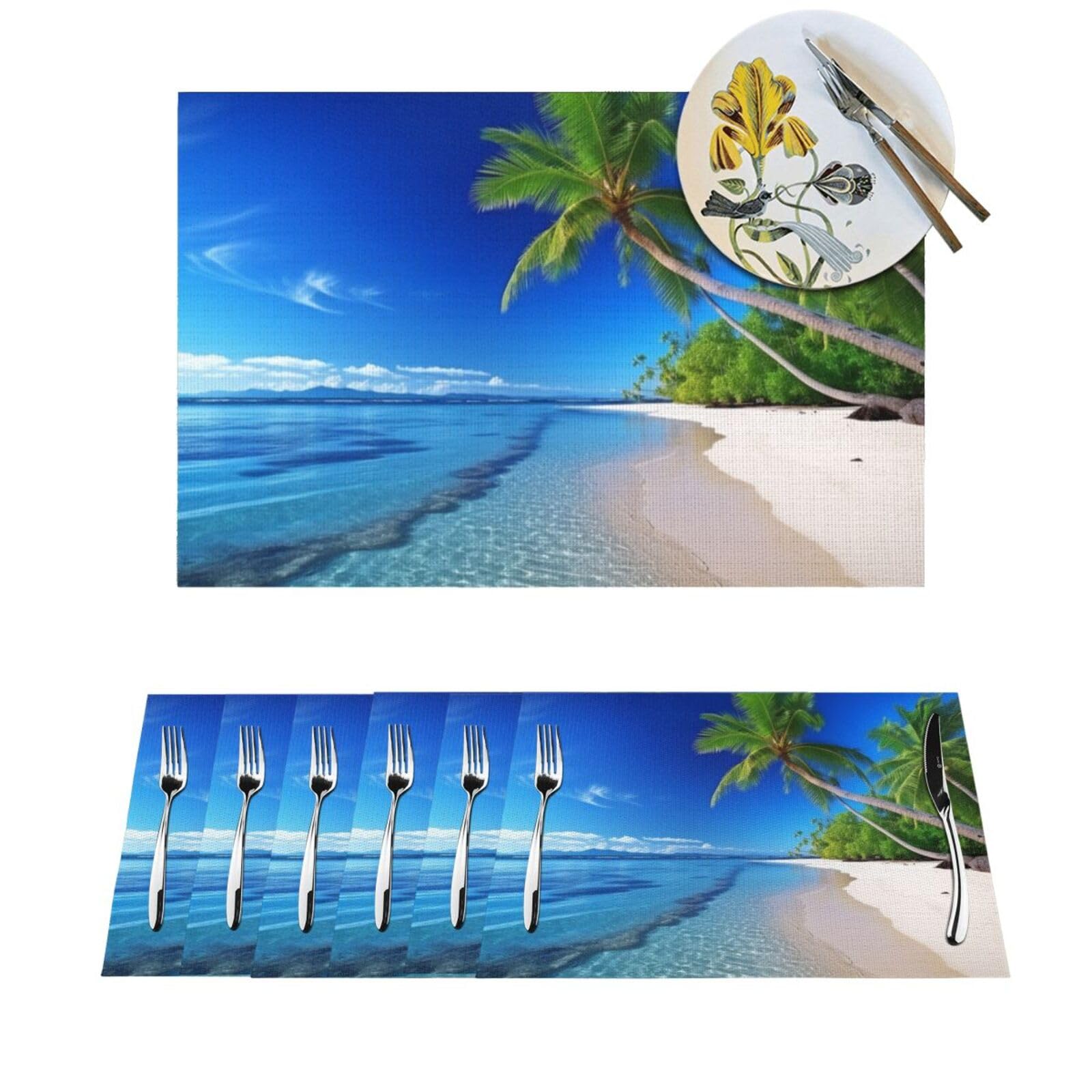 Set de table pour salle à manger et extérieur lavable motif bleu azur