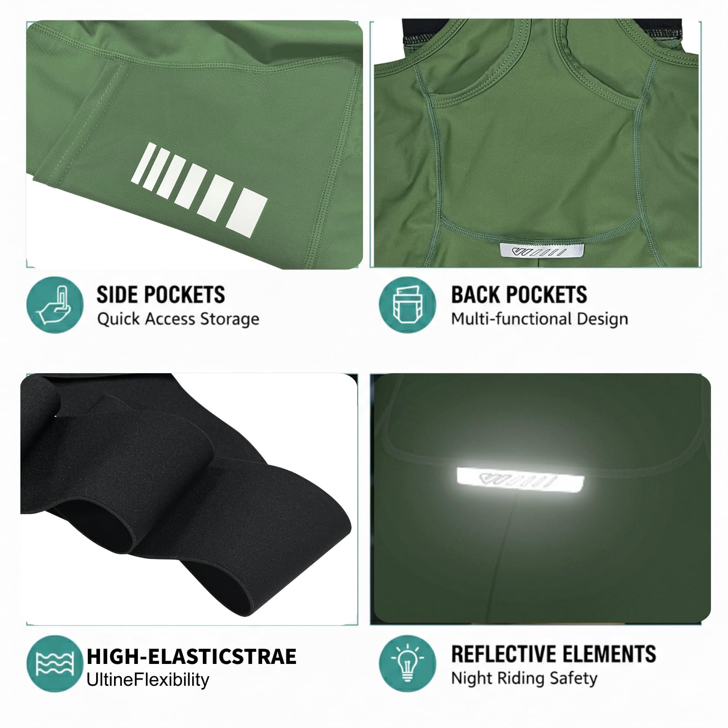 Wulibike Pantalones de ciclismo para mujer acolchados con tirantes elásticos para mujer, pantalones de ciclismo transpirables, 3 estacas, adecuado para bicicleta de carretera y bicicleta MTB