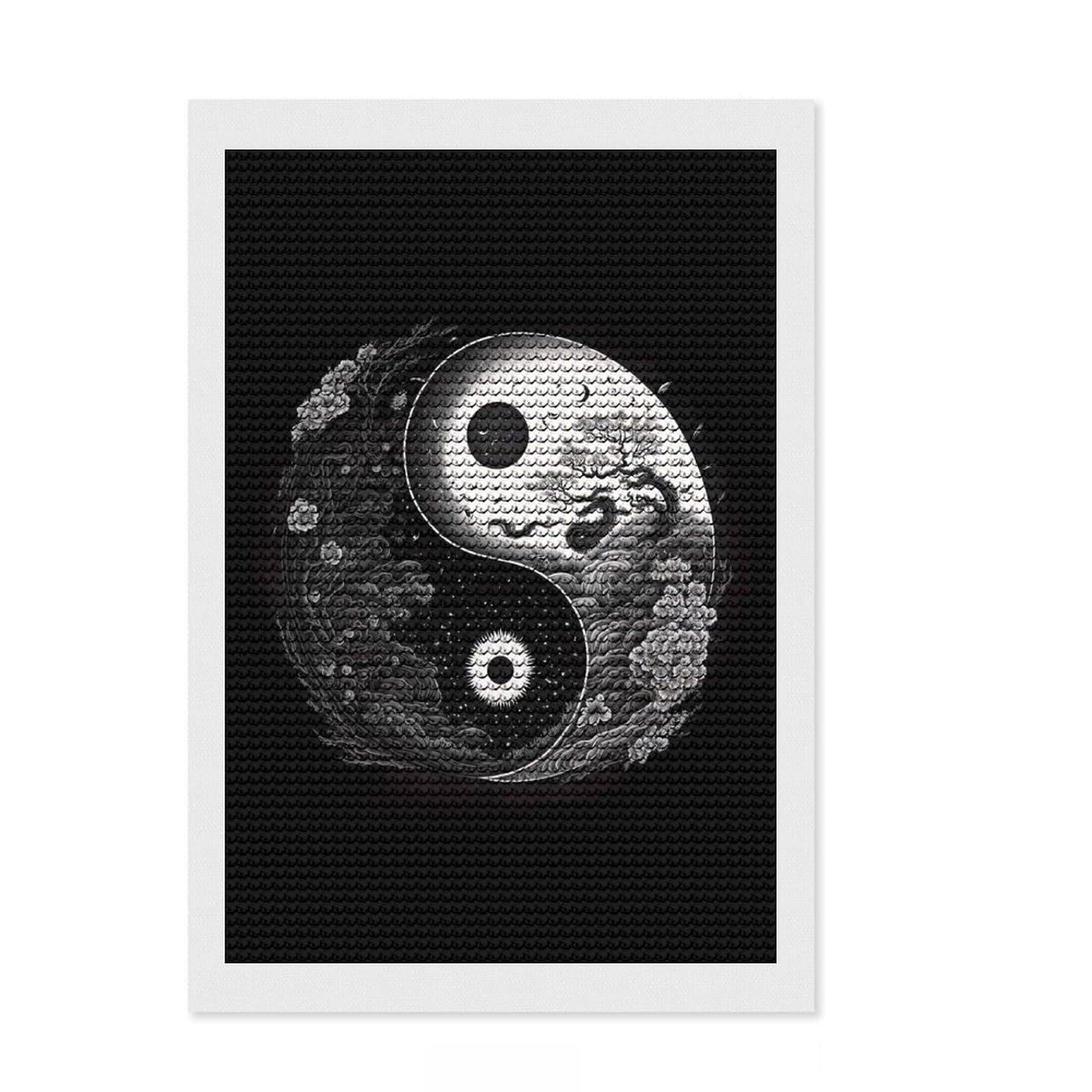Junmoney Yin and Yang Diamond Painting Kit 8"x12", Gift Idea, Stress Relief Craft, DIY Craft, Farmhouse Decor, Vintage Style Decor