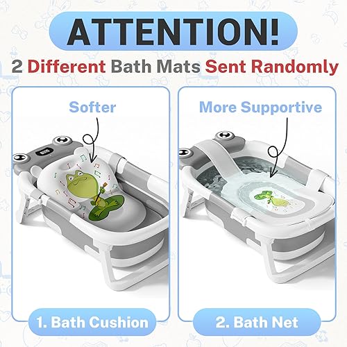 Miniatura 2 de Bañera para bebé, bañera plegable para recién nacidos de 0 a 24 meses con cojín suave y termómetro, bañera portátil de viaje para recién nacidos con