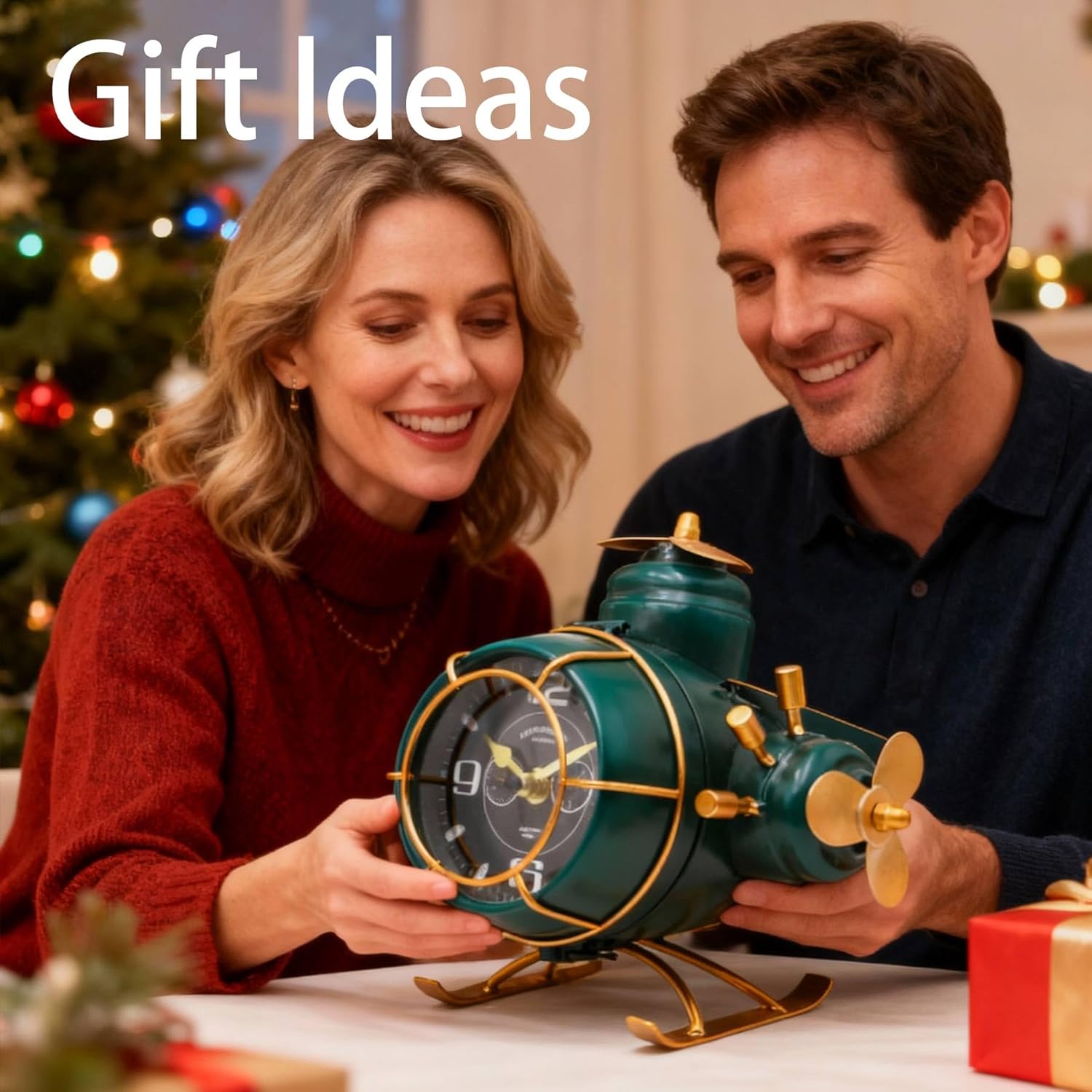 YOUKI Airplane Desk Clocks,Tabletop Decor,Airplane Gifts for Men,Industrial Decor,Shelf Clock for Bedroom Office,Silent No Ticking,Battery Operated,Green,8.6 x 8.4 x 7.5 inches