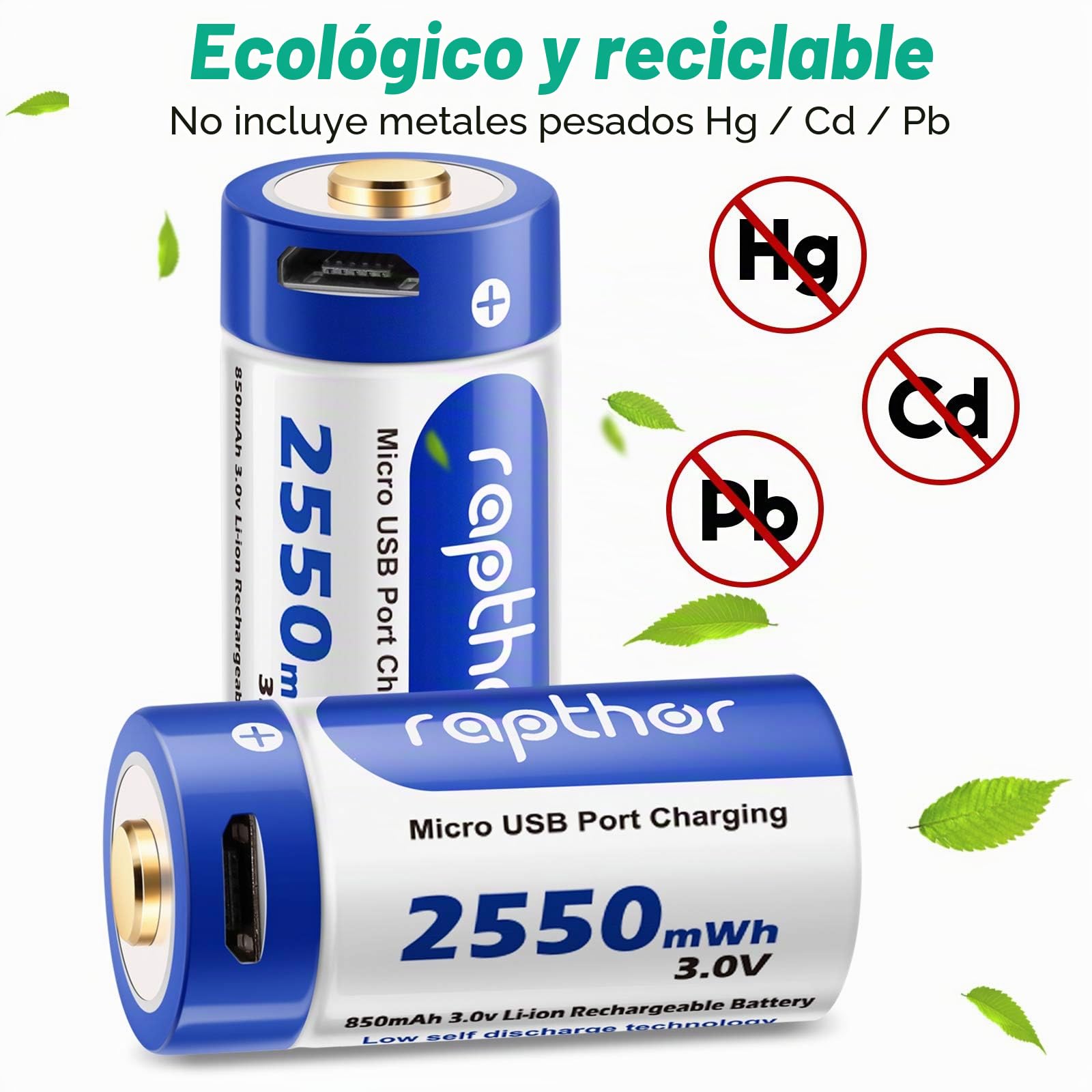 Rapthor USB Baterías Recargables 850mAh Compatible con Arlo Wireless Security Camera 3V Batería de Litio con Cargador (8pcs) (8)