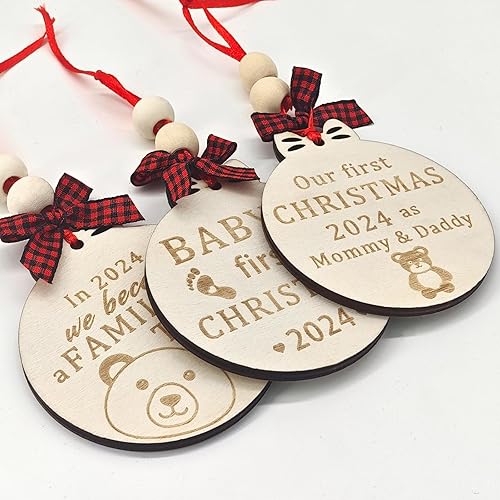 Miniatura 10 de Adorno de Navidad embarazada 2024, el primero del bebé recién nacido, la primera Navidad de Bump, 3 x 3 pulgadas, adornos de madera para bebés,