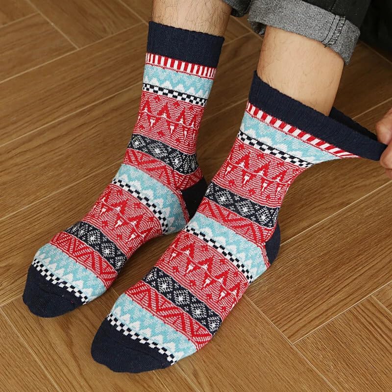 5 Pairs Thick Socks for Men - Winter Warm Thermal Hiking Socks, Nordic Vintage Crew Socks for Men, Breathable & Cozy - Image 3
