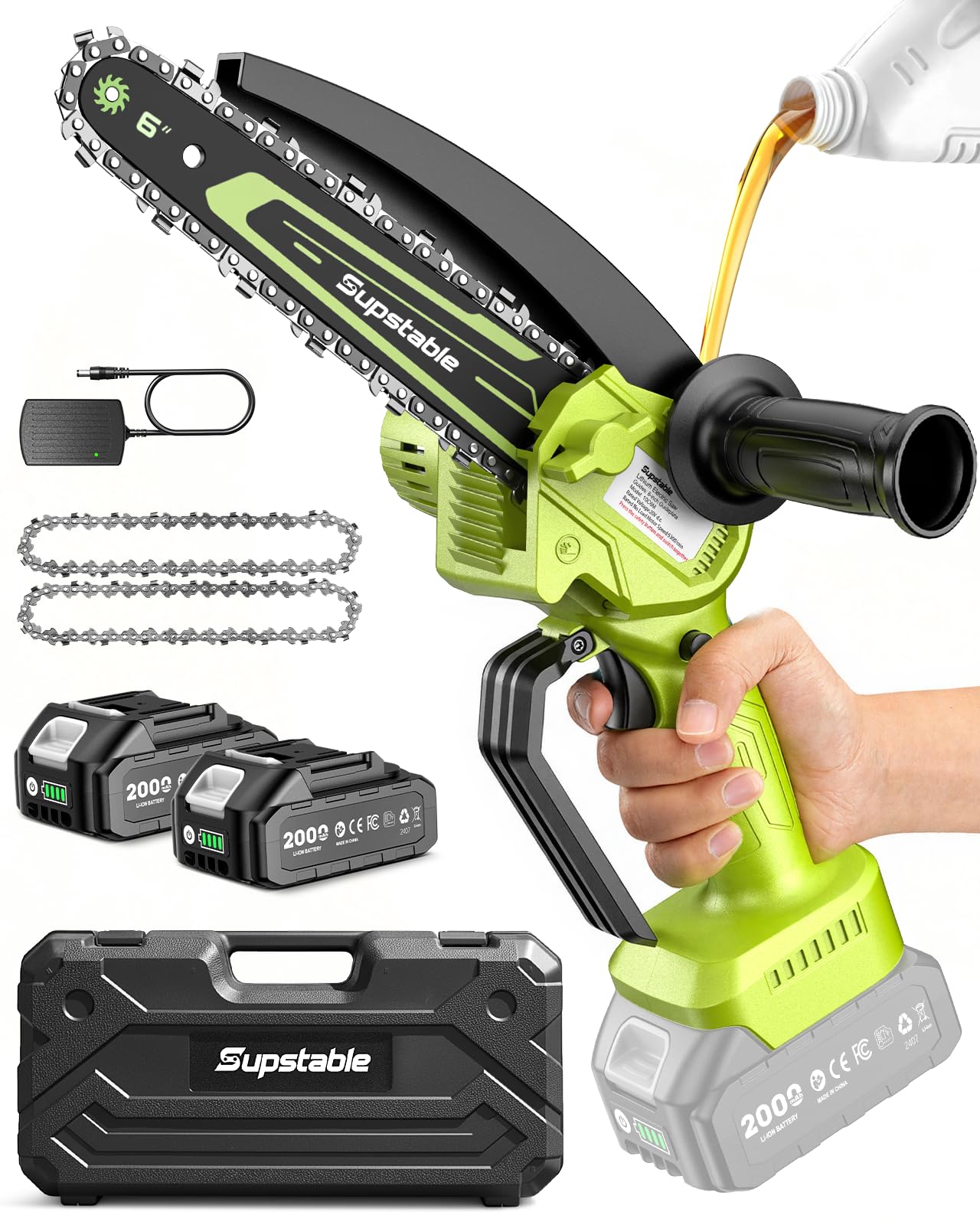 Supstable Mini Chainsaw 6 Inch, Cordless Electric Chainsaw with Auxiliary Handle & Guard, Small Battery Powered Chainsaw with 2 Batteries & Oiler for Women Seniors Garden Pruning, Gift for Fathers Day