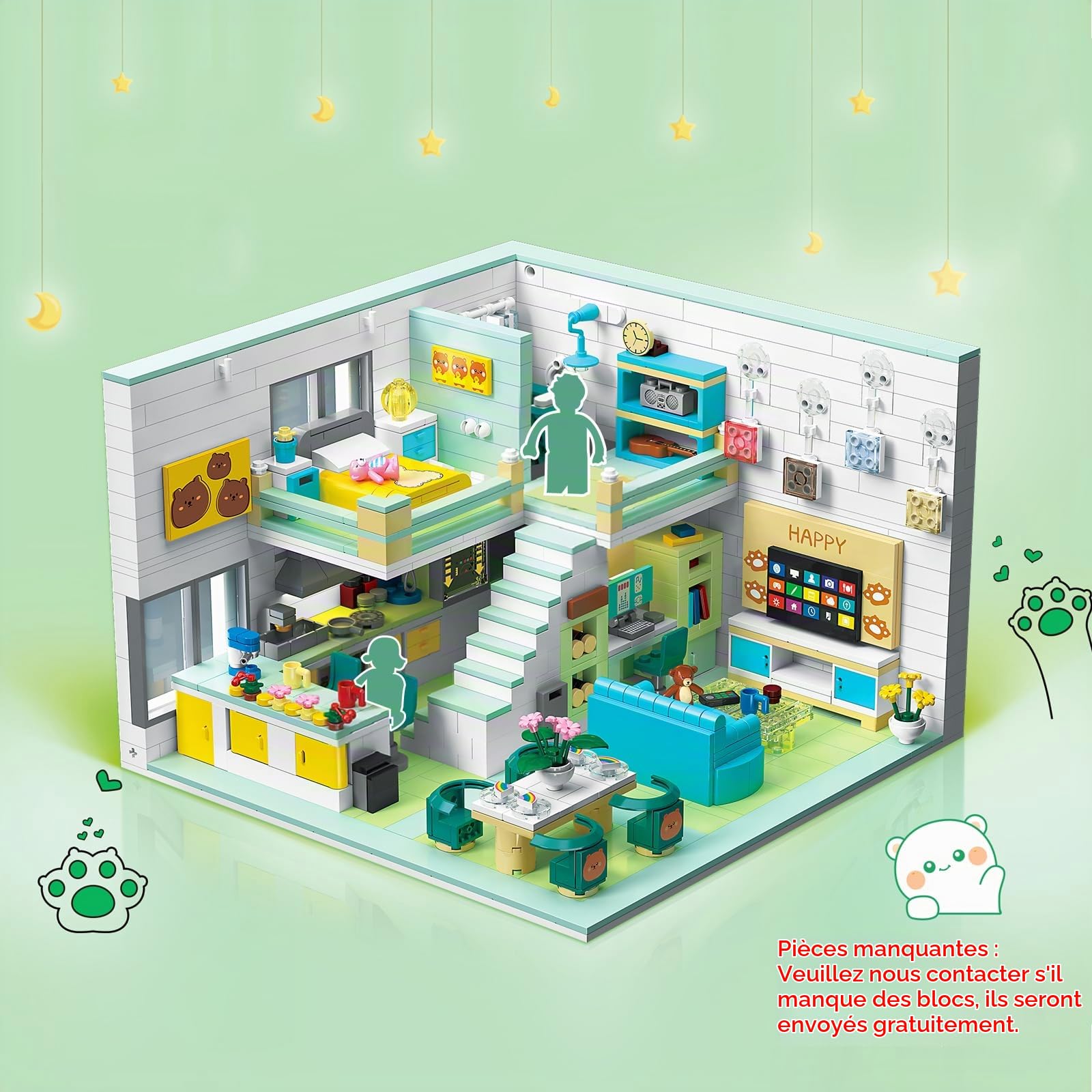 Jouet de Construction, Kit de Mini Modèle de Bloc Maison d'amis, Bloc de Maison Modulaire de Dessin Animé, Jouet Éducatif STEM Cadeau pour Ados Enfants 8+, 1035 Pièces