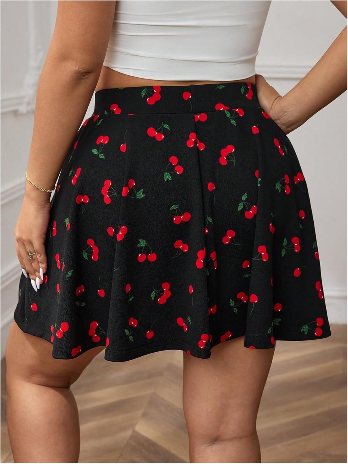 Floerns Women's Plus Size Cherry Print Skorts High Waist Wide Leg Cute Skirt Shorts
