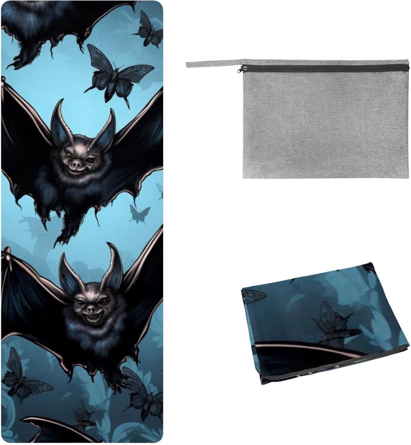 Yoga Towel, Bat Pattern Non Slip Sweat Absorbent Hot Yoga Mat Towel for Hot Yoga, Pilates and Fitness - 72.8" x 26.8"