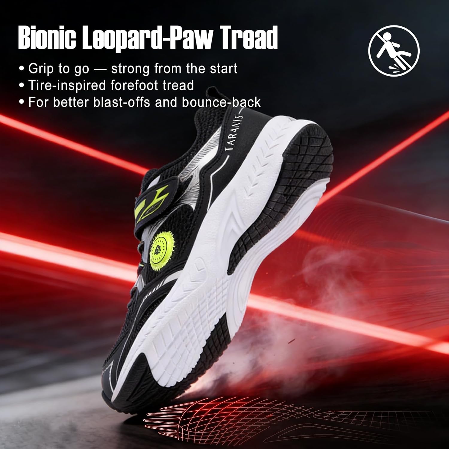 TARANIS Boys Sneakers Kids Running Shoes Lightweight Tennis Sports Shoes with Hook & Loop Straps, Wide Toe Box & Arch Support for Ages 5-11