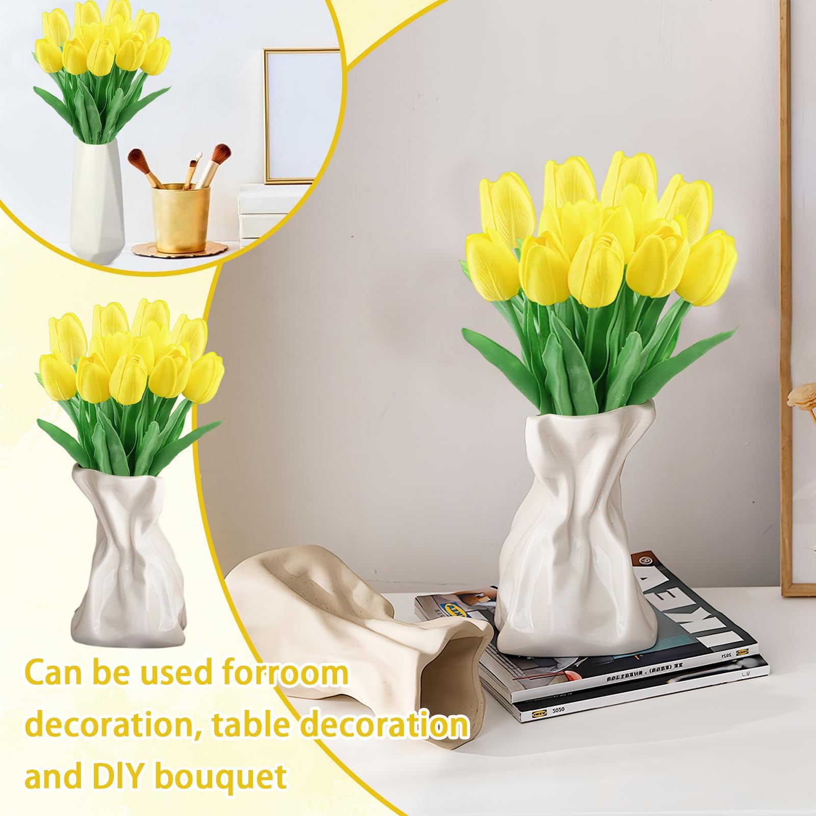 Real Touch Tulipani Artificiali In Lattice, 6 Fiori E 4 Boccioli, Altezza 32 Cm, Realistici, Per Decorazione Casa E Ufficio - 3