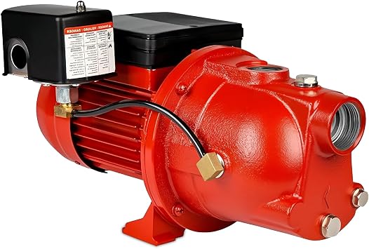 Red 97080701 3/4HP Shallow Well Jet Pump, RL-SWJ75, 30-50 PSI, 115V/230V 13 GPM Dual Voltage Cast Iron Self-Priming Pump