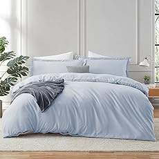 Nestl Ice Blue Duvet Cover Queen Size - Soft Double Brushed Queen Duvet Cover Set, 3 Piece, with Button Closure, 1 Duvet Cover 90x90 inches and 2 Pillow Shams