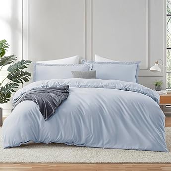 Nestl Ice Blue Duvet Cover Queen Size - Soft Double Brushed Queen Duvet Cover Set, 3 Piece, with Button Closure, 1 Duvet Cover 90x90 inches and 2 Pillow Shams