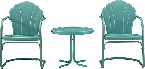 Miniatura 2 de Crosley Furniture Tulip - Juego de sillas y mesa auxiliar para exteriores, 3 piezas, juego de conversación de metal retro, color azul
