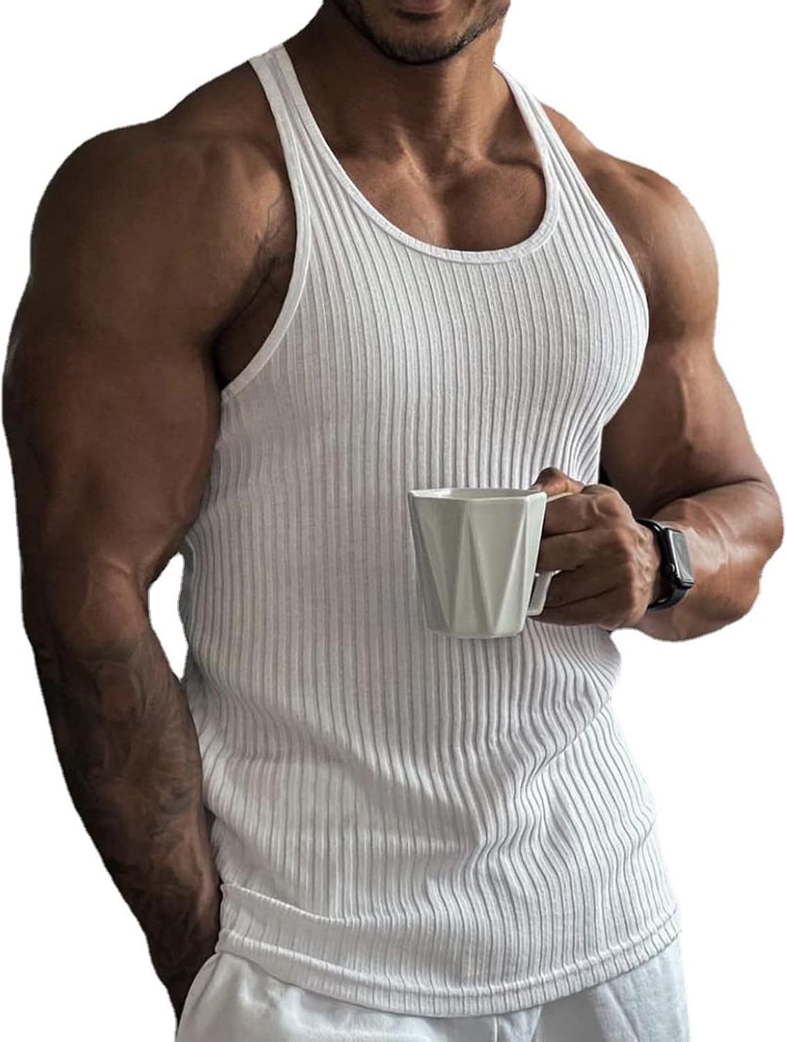Ymosrh Men's Tank Tops Spring/Summer Knit Vertical Stripe Bodybuilding Fitness Vest I-Line Sleeveless Shirts for, S-3XL