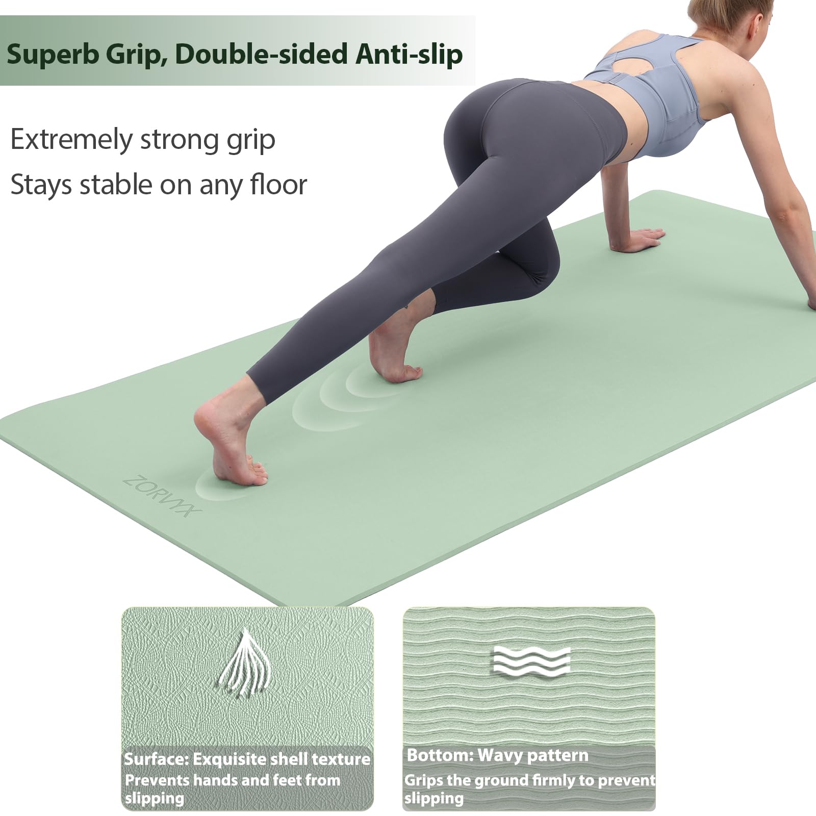 Tappetino Yoga Antiscivolo 200×100cm TPE 10mm Spesso Tappeto Palestra Grande, Tappetino per Ginnastica Fitness Pilates Esercizi a Casa e all'aperto