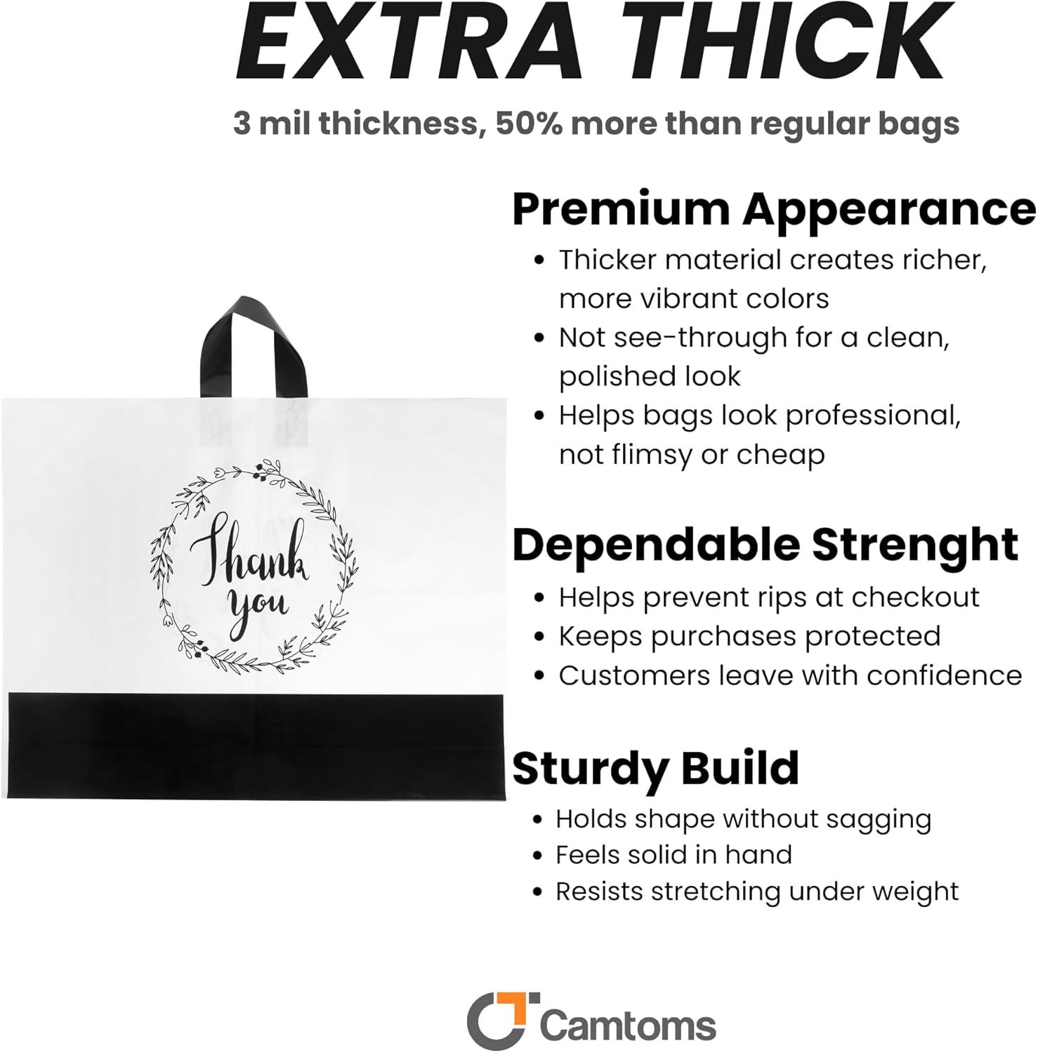 Large Thank You Bags with Handles, Large Retail Bags for Merchandise, Boutique, Shopping | Extra Thick 3mil - Image 2
