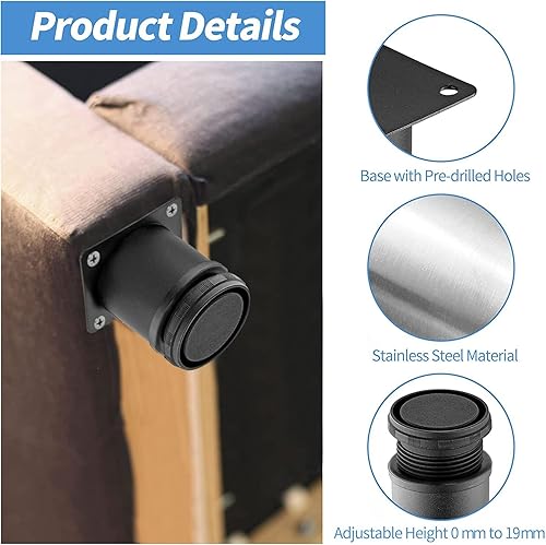 Miniatura 3 de Patas de metal para muebles de 2.5 pulgadas, patas ajustables de acero inoxidable, patas de metal negro, patas redondas para gabinete de mesa