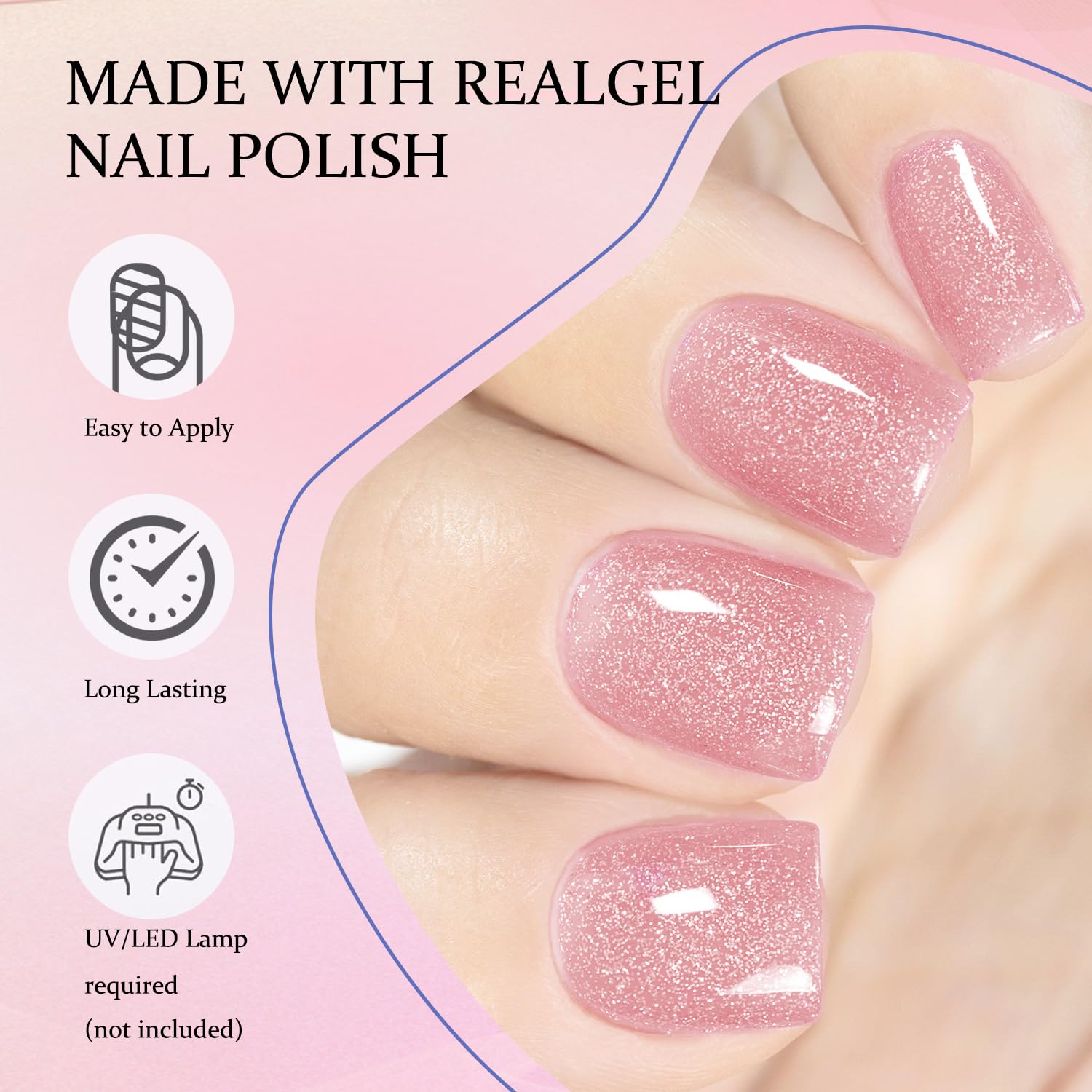 22Pcs Pink Glitter Semi Cured Gel Nail Strips, UV Gel Nail Stickers for Salon-Quality Finish - Image 3
