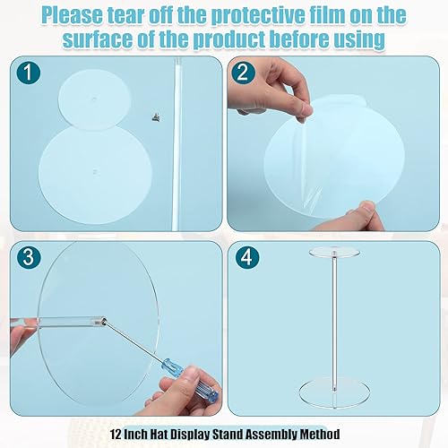 Miniatura 10 de Qunclay 8 piezas de acrílico transparente para sombrero, soporte de peluca con pedestal y base redonda para sombreros, soporte de peluca para