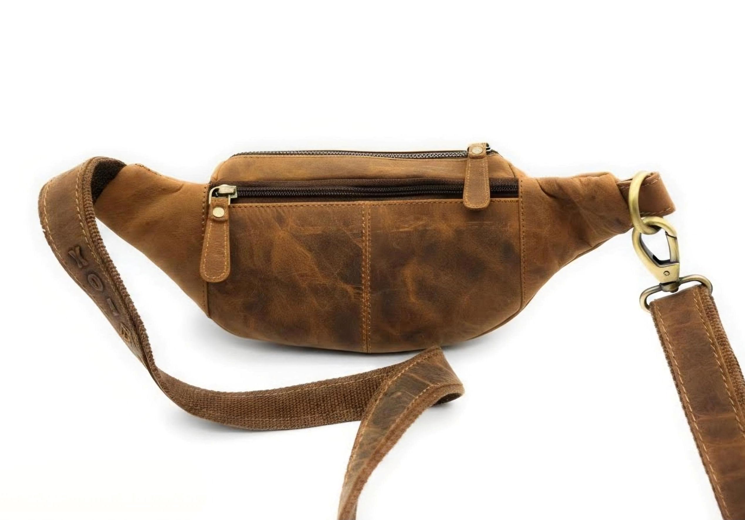 Bauchtasche aus Büffelleder Vintage Gürteltasche mit 6 Fächern | stabiler Metall-Karabiner als sicherer Verschluss, vielseitige Nutzung im Alltag, stabile Verarbeitung, viel Stauraum