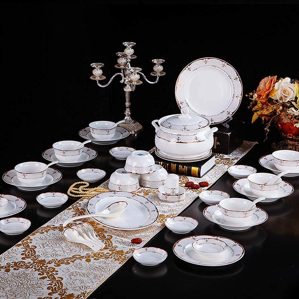 Zestaw naczyń ceramicznych, 56 sztuk Luksusowe zestawy obiadowe z porcelany kostnej/zestaw kombinowany porcelany - Zestawy talerzy i misek na prezenty ślubne