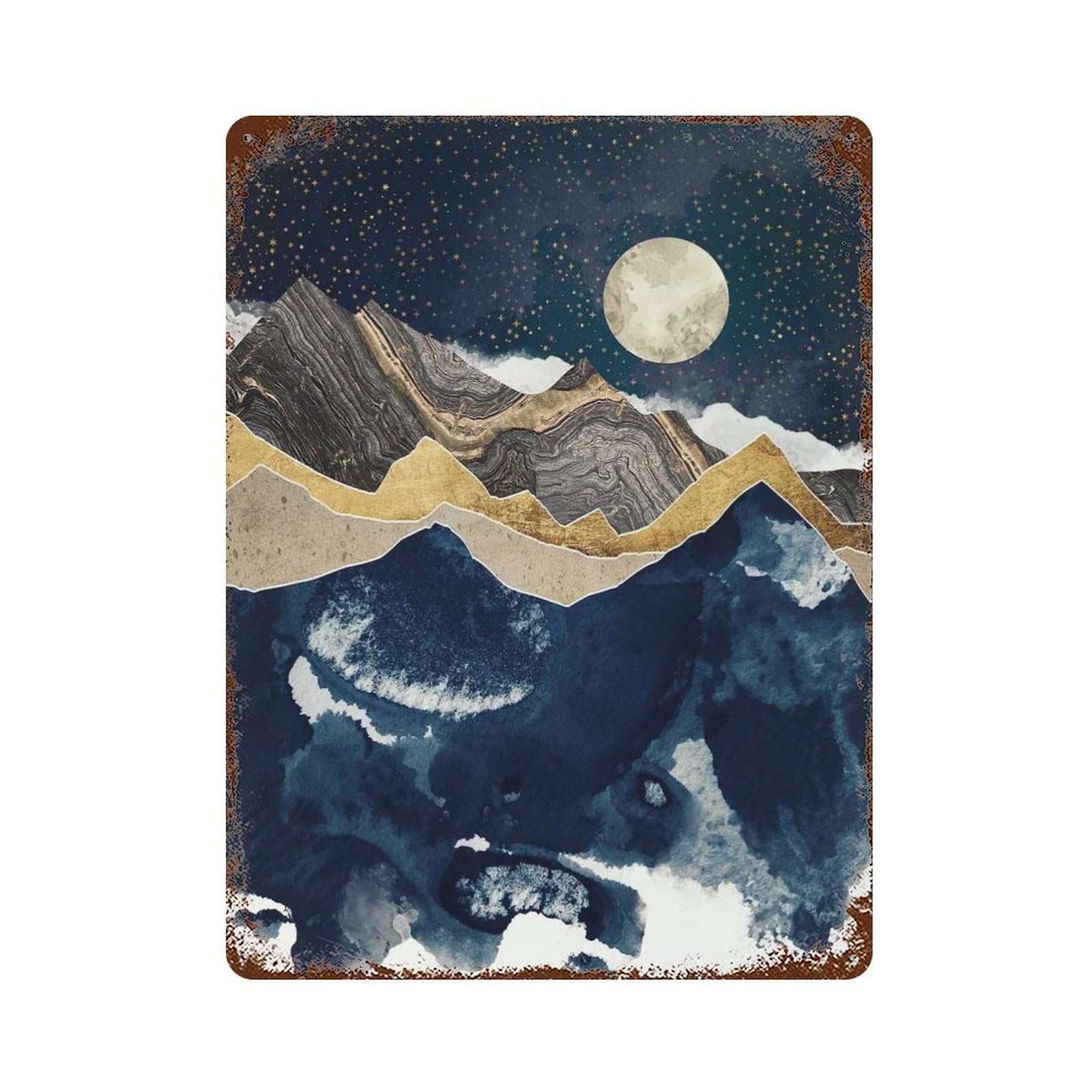 Midnight Winter Rust Effect Tin Sign 15.7"x11.8", Vintage Wall Decor for Pub, Kitchen And Man Cave Decor