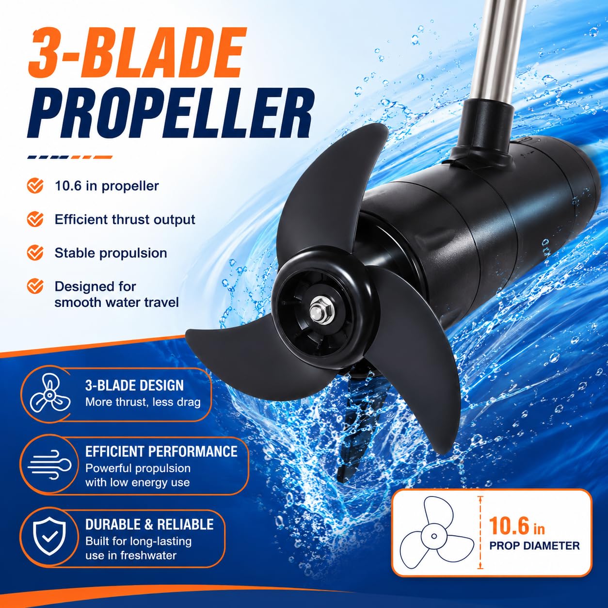 Motor eléctrico para barco de 12 V, 552 W, 19,84 libras, 1300 rpm, con mango retráctil, motor eléctrico para botes hinchables, fueraborda eléctrica, para barcos, kayaks, canoas, botes