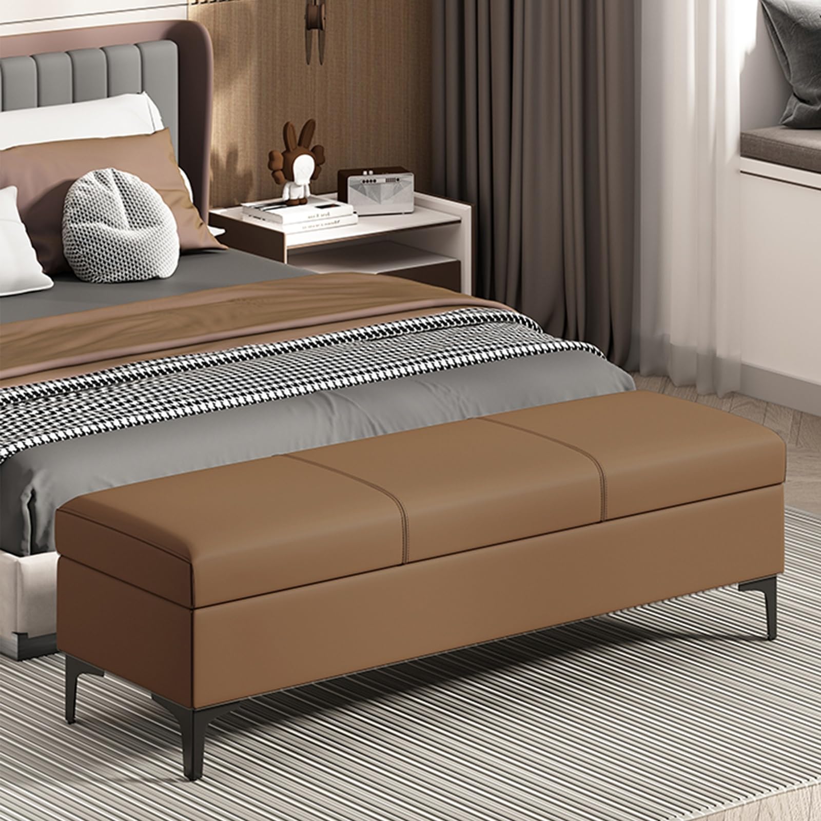 Cassapanca Imbottita Con Contenitore - Ottomana Ribalta In Similpelle Nero 118x37x43cm - Foto 5