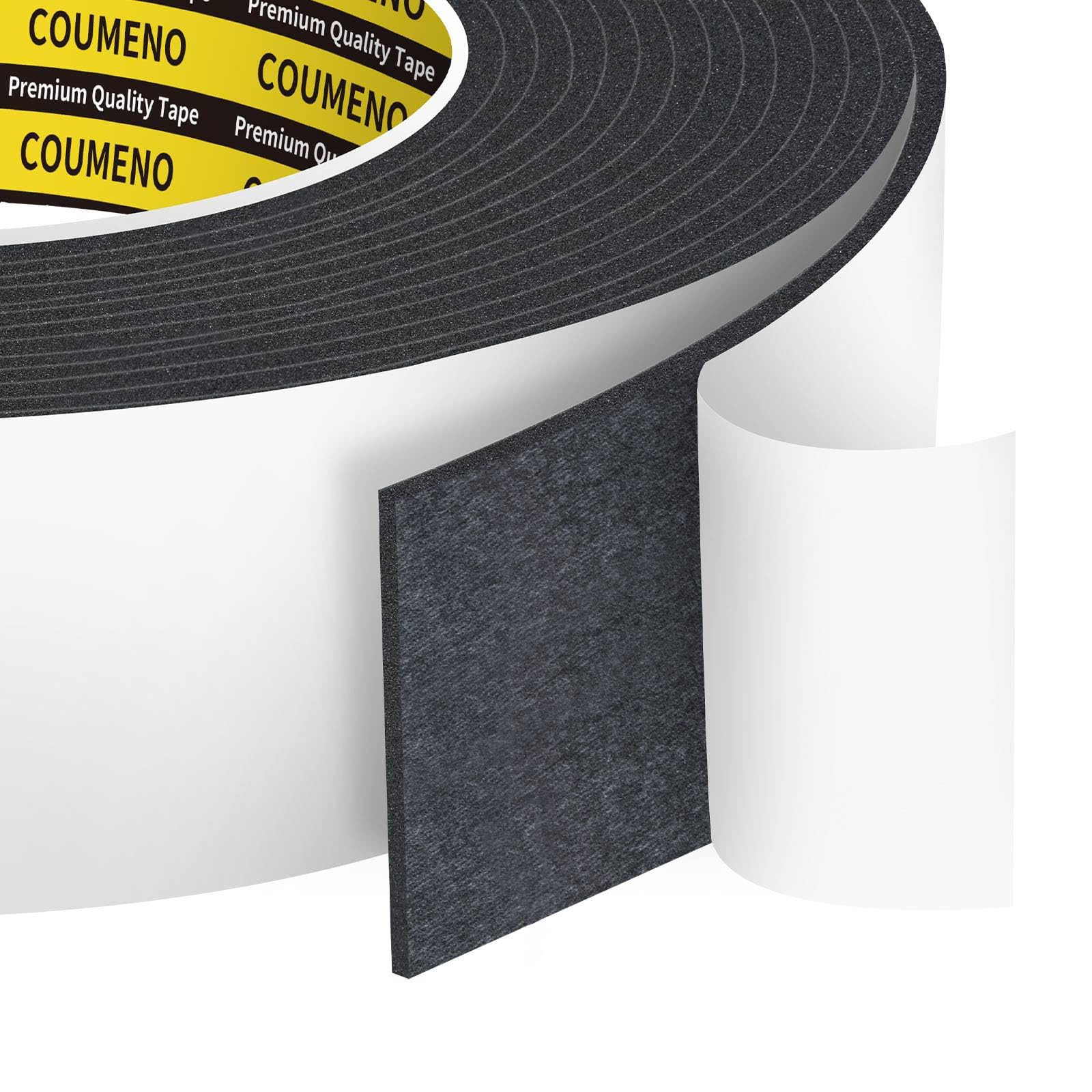 COUMENO EVA Single-Sided Adhesive Black Foam Tape, 50mm x 5m, Weather Stripping Sealing Strip Foam Pad Sponge Tape for Windows and Doors, Self-Adhesive Insulation Sealing Tape,Windproof,Soundproof