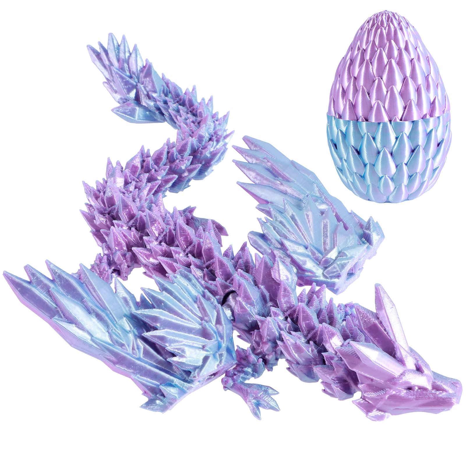3D Printed Dragon Egg, Articulated Crystal Dragon with Flexible Joints