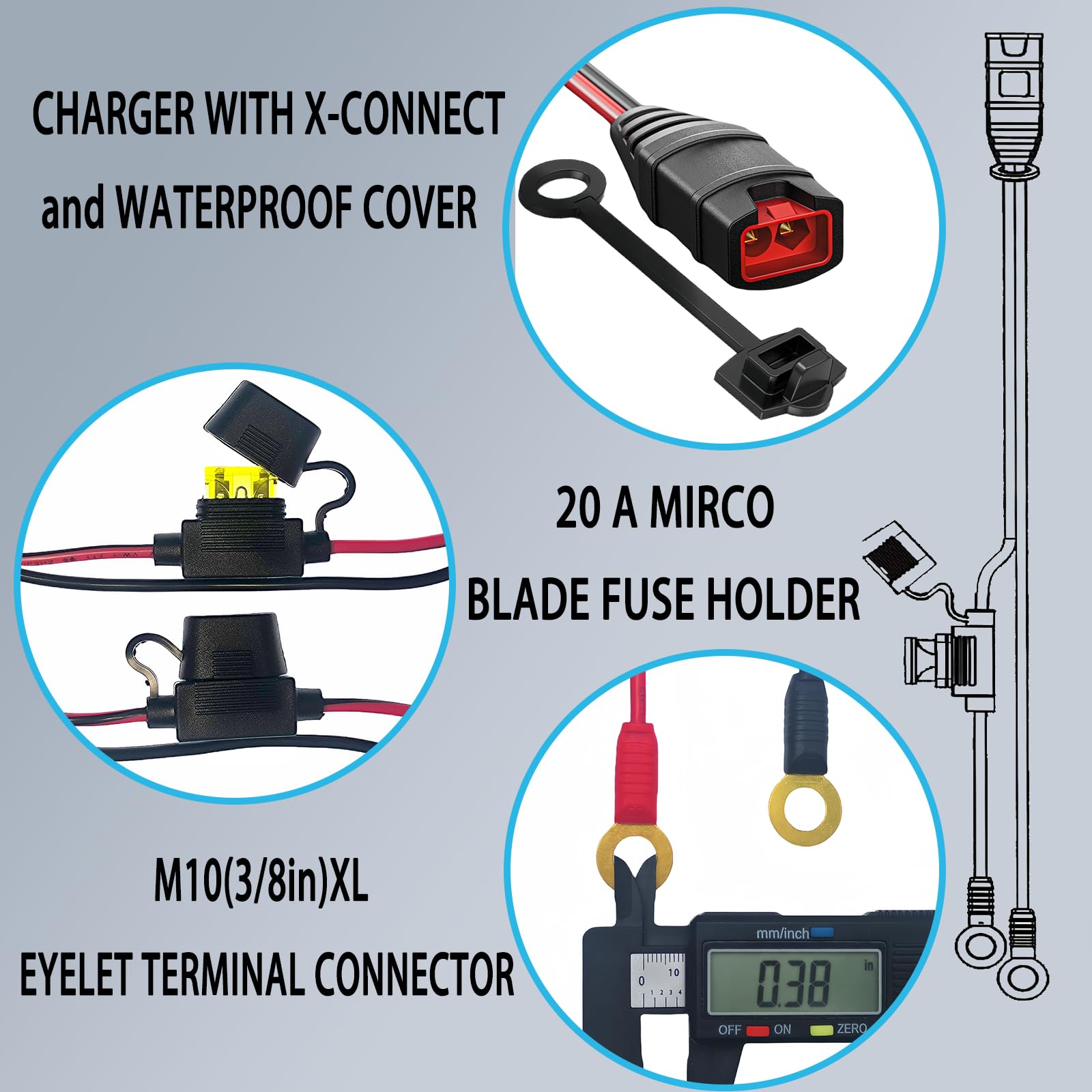 GC008 X-Connect passend für NOCO Akku-Ladegerät, Zubehör, Kabel, M10 (0,95 cm) XL-Ösenklemme, Ersatz-NOCO-Batterieanschluss, Smart-Batterien, Erhaltungsladekabel, 6 Stück