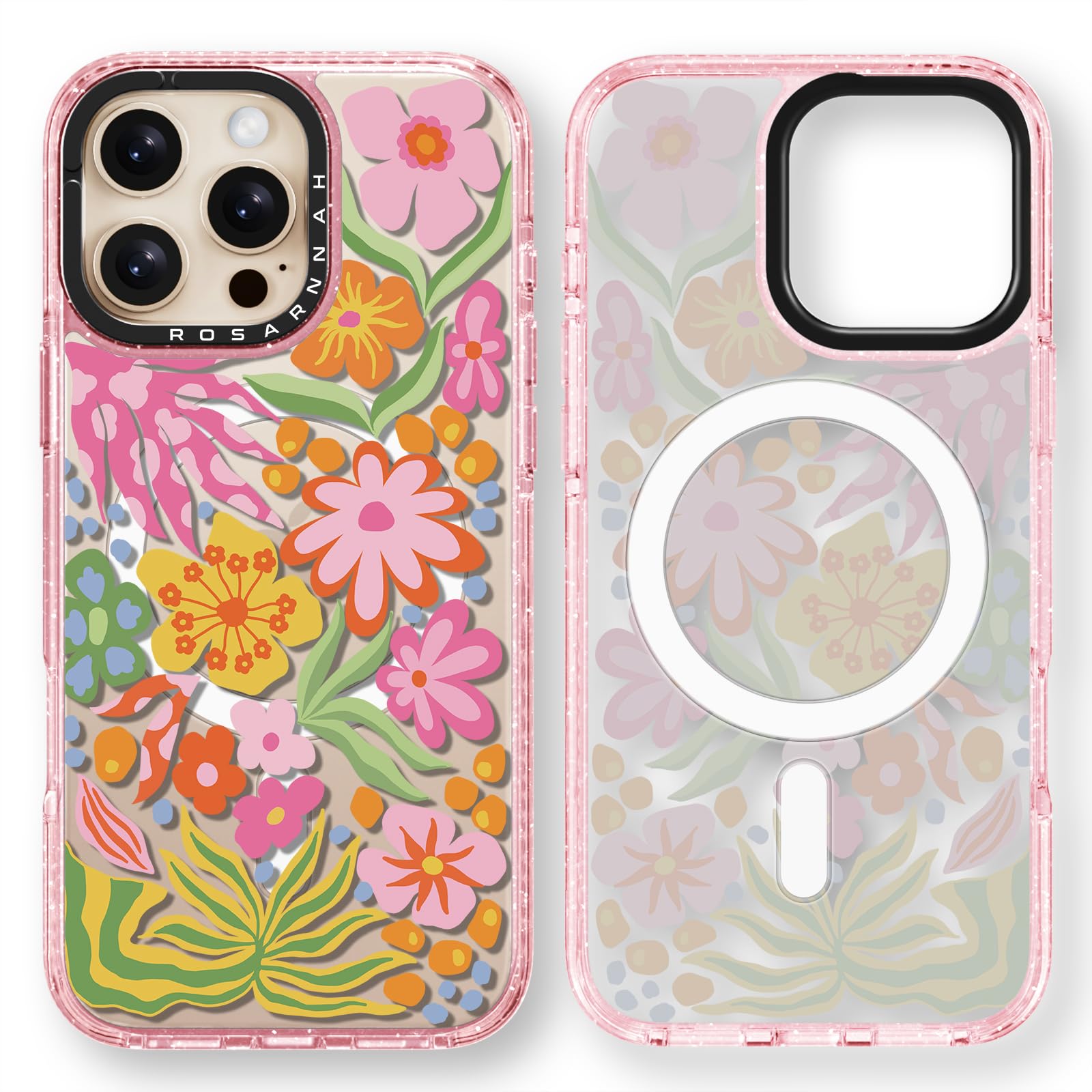 Rosarnnah for iPhone 16 Pro Max Case Cute - Compatible with Magsafe - Durable Shockproof 6.6 ft Drop Impact Phone Case - Funny Passion Flower Design (